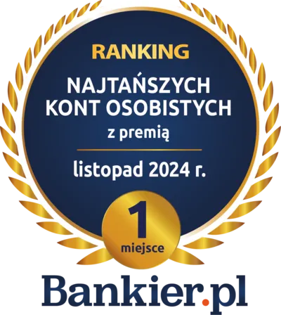 1. miejsce Konta w Porządku w rankingu najtańszych kont osobistych z premią